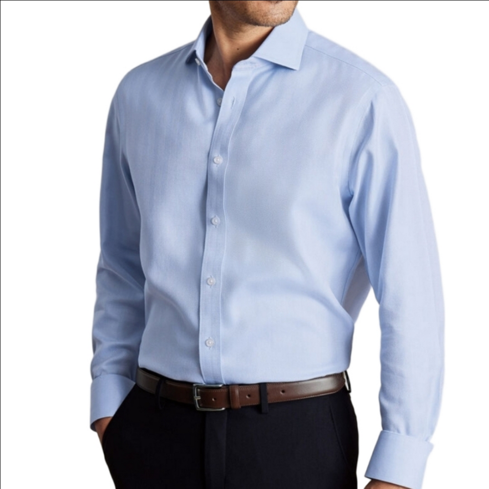 Charles Tyrwhitt 100% Cotton Light Blue Micro Check French Cuff Dress Shirt